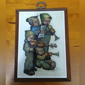 Hummel Picture vintage wood plaque wall hanging decor Instruments